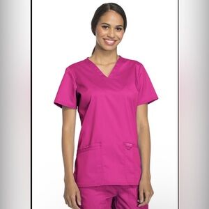 WonderWink Wonder Work Pink Scrub Top V Neck Stretch Pockets Size Small NWT